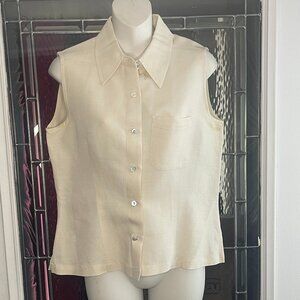 Emma James Women's Shirt Sz M Sleevless Summer Button-up Ivory